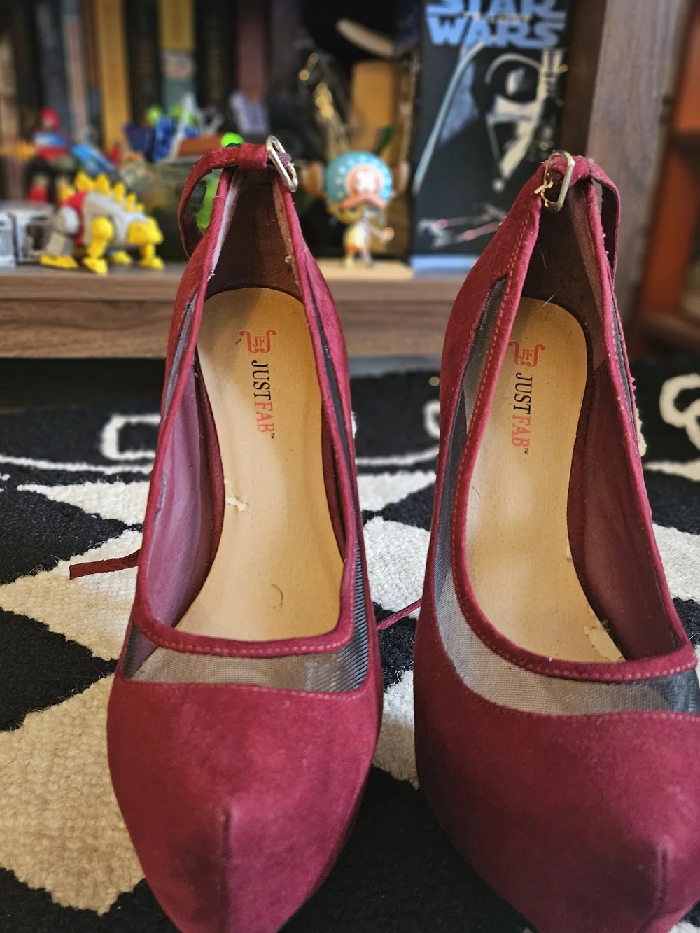 JustFab Wine Red Suede Platform Stiletto Pumps with Mesh Inset